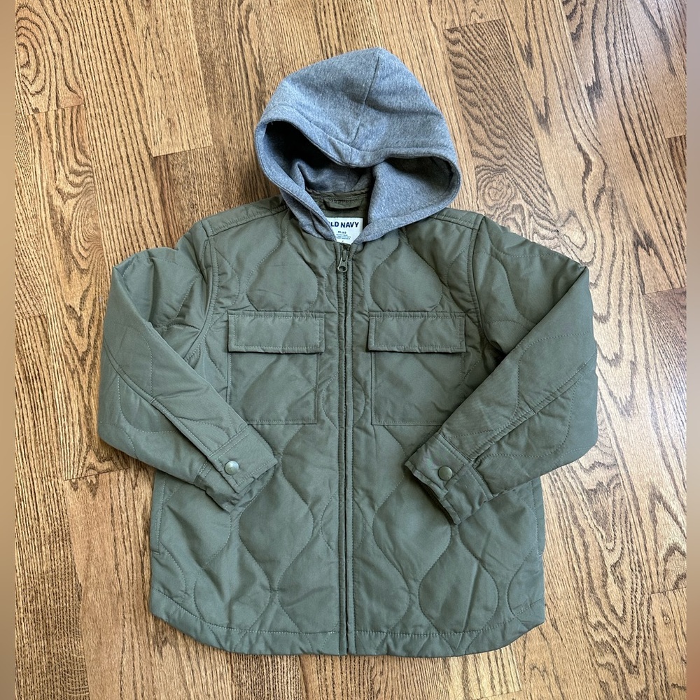 Old Navy Olive Quilted Jacket with Gray Hood